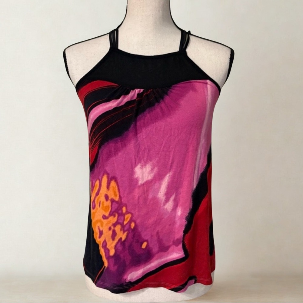 Express Pink and Black Strappy Abstract Tank Top